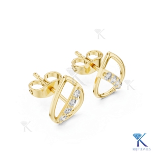 Lab Grown Diamond Open Teardrop <b>Stud</b> Earrings 4 Stone Linear Bar 18K Solid Gold Fine Women Jewelry Wedding Anniversary Gift - Product Image 6