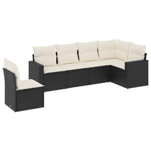 Conjunto de Sofá de Jardín de Ratán Negro con Cojines Crema, Muebles de Exterior de Diseño Contemporáneo, Resistentes al Agua y a los Rayos UV, Material PE - Product Image 2