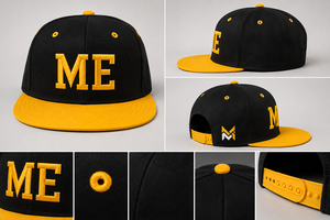 Gorra Snapback Personalizada de Alta Calidad, Negra, de 6 Paneles, de Lona de Algodón, con Cierre Ajustable en Amarillo Contrastante, Unisex, Deportiva, para Exteriores, 3D - Product Image 4