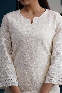 Twinfeet Women's Premium Rayon Traditional <b>Chikankari</b> Embroidery Straight Kurti with Pant & Dupatta for Party Occasions - Product Image 4