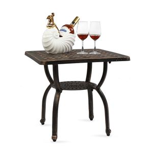 Cast Aluminum Anti-Rust Outdoor Square End Table Patio Coffee Bistro Table for Indoor Garden Porch Balcony - Product Image 2