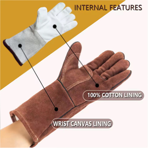Guantes de Trabajo de Seguridad para Soldadura MIG de Cuero Vacuno de Manga Larga, Aislantes, Flexibles y de Alta Resistencia, en Oferta - Product Image 5