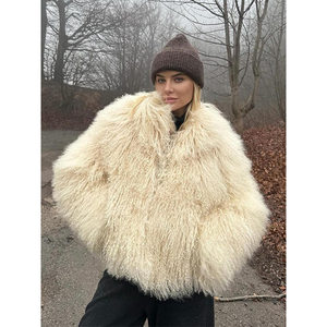 Women Fashion Solid Thicken Faux Fur Coat Elegant Lapel Long Sleeve Cropped Vintage Casual High Street Outerwear - Product Image 2