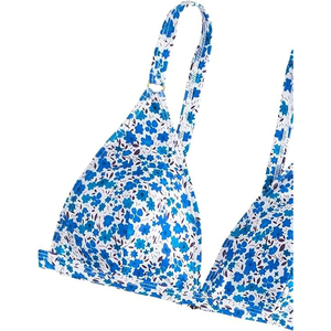 Blue Floral 2 Piece Set Woven Halter Ladies Swimsuit High Waist <b>Tummy</b> <b>Control</b> Digital Print Athletic Performance Surfing Wear - Product Image 5