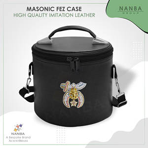 Estuche para Sombrero/Capucha Masónica Shriner de Cuero Negro con Bordado a Mano de Hilo Metálico Personalizable con Cierre de Cremallera - Ligero y Cómodo - Product Image 2