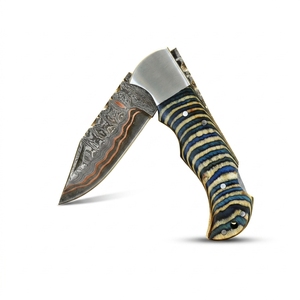 Couteau pliant artisanal BLADE MARK INDUSTRIES en cuivre damas avec verrouillage arrière, manche en résine, qualité industrielle, couteau de camping - Product Image 1