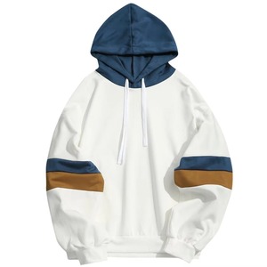 Custom <b>Men</b> <b>Pullover</b> Hoodie White Navy Contrast Hood Stripe Sleeve Color Block Fleece Oversized Streetwear Hoodies Sweatshirt - Product Image 1