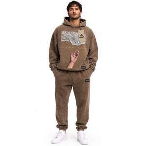 Men Acid Wash Hooded Tracksuit <b>Set</b> Soft Cotton Hoodie with <b>Matching</b> <b>Joggers</b> for Casual Fitness Travel and Weekend Wear - Product Image 5