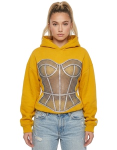 Autumn Winter New Women's Fashion <b>Sexy</b> Hooded Pullover 100% Cotton Front Logo Vintage <b>See</b>-<b>through</b> Mesh Splicing Patchwork Hoodie - Product Image 1