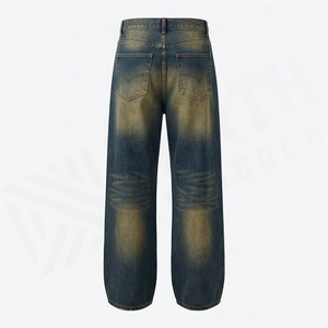 Pantalon cargo en jean léger délavé à l'acide, taille haute, coupe droite, en coton, style streetwear décontracté pour homme, collection automne, vente en gros et personnalisation - Product Image 2