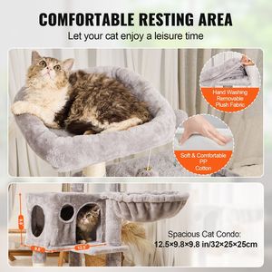 45.2\" Indoor <b>Cat</b> <b>Tree</b> Tower with Sisal <b>Scratching</b> Post Hammock Top Perch Jumping Platforms Large Condo for <b>Cats</b> - Product Image 3