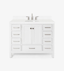 Mueble de Baño Abigail de 43 Pulgadas, Directo de Fábrica, Color Blanco, Lavabo Individual, Encimera de Cuarzo Blanco Puro Opcional, Directo de Fábrica Vietnam - Product Image 1