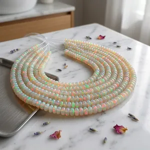 Perles d'opale naturelle en vrac, rondes, taille brillant, faites à la main, multi-feu, pour la fabrication de bijoux, bracelets et colliers - Product Image 3