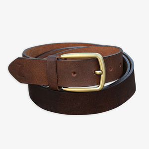 Ceinture en cuir de vachette véritable marron vintage pour homme Equipro avec boucle carrée en alliage à motif rayé, durable - Product Image 1