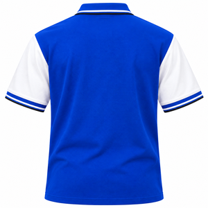 เสื้อโปโลสีน้ำเงินกรมท่า-ขาวสำหรับผู้ชาย แบรนด์ Phi Beta Sigma ปักลายตราสัญลักษณ์แบบนูน ตัวอักษรแบบนูน แขนสั้น คอปก เสื้อผ้าสำหรับสมาคมนักศึกษา - Product Image 4