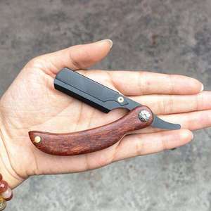 Navaja de afeitar recta con mango de madera y hoja de acero inoxidable para afeitar la cara, uso en barbería - Product Image 6