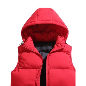Chaleco acolchado rojo sin mangas con capucha para mujer, con cierre de cremallera y bolsillos, ropa exterior informal - Product Image 5