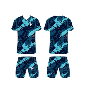 Custom Sublimated Blue Camouflage Soccer Jersey Set for <b>Men</b> V-Neck Short Sleeve Moisture Wicking Athletic Fit - Product Image 1