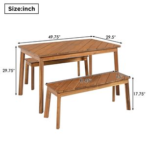Acacia Wood GO Set of 3 Pieces 2 Benches and Picnic <b>Beer</b> <b>Table</b> for Indoor and Outdoor Dining Garden Furniture for Patio or PO - Product Image 5