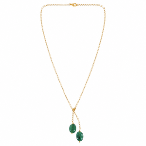 Custom Rhodium Plated Necklace Green Emerald Oval Gemstone Bead Dual Asymmetric Drop Y Lariat Chain Dainty Women Luxury Jewelry - Product Image 3
