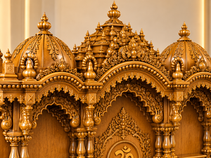 Royal Triple Shikhara Teak Wood Hindu Home Temple Grand Traditional Indian Wooden <b>Pooja</b> <b>Mandir</b> with Intricate Carvings For USA - Product Image 5