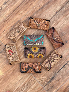 High Quality Tooled Leather Eyeglasses Case Hand Painted Custom Magnetic Snap Closure Unisex Travel Spectacle Covers - Product Image 3