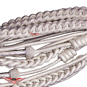 Cordones de hombro trenzados plateados tipo aiguillette, aiguillette retorcida con punta metálica plateada - Product Image 4