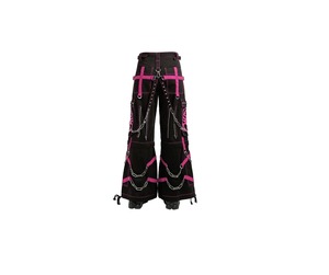 Pantalon de style punk pour homme, noir avec des sangles rouges, plusieurs poches, broderie de chaîne, taille haute, fermeture à cordon, mode automne - Product Image 6