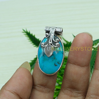 Grand collier pendentif en pierres précieuses turquoise bleue et quartz rose, en argent sterling 925, grand bijou en pierre, cadeau pour femme