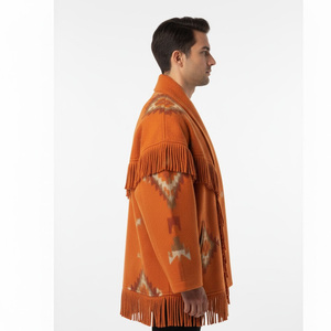 Cardigan en laine orange pour homme avec franges et motif géométrique, manches longues, manteau d'hiver décontracté, col rabattu, tricoté, coupe ample - Product Image 6