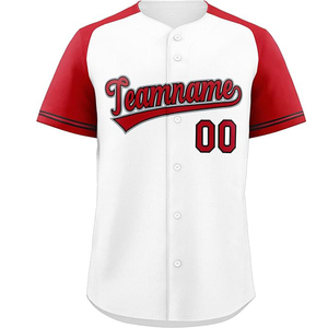 Camiseta de Béisbol Personalizada para Hombre, Blanca y Roja, de Dos Tonos, Manga Corta, con Botones, Uniforme Deportivo, Tejido de Malla Transpirable - Product Image 2