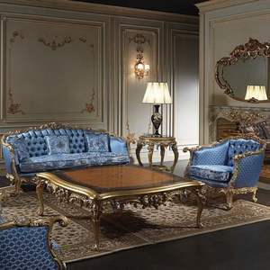 Juego de Sofás Seccionales en Forma de L de Madera Sólida con Detalles Tallados en Oro, Diseño Ecológico para Sala de Estar y Uso en Hoteles - Product Image 2