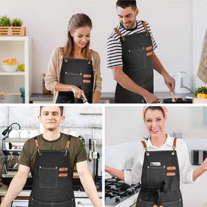 Tablier de barbier et de salon IKZARSA en jean confortable sans manches avec bretelles en cuir – Prix réel - Product Image 3
