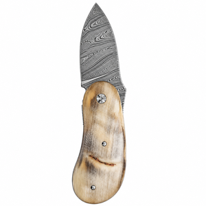 Navajas Plegables de Acero de Damasco con Mango de Hueso Natural y Hoja con Diseño de Punta Caída para Camping y Uso Diario - Product Image 4