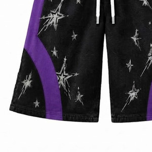 Men's Streetwear Black Solid Baggy <b>Shorts</b> for Side Stripe <b>Wide</b> <b>Leg</b> Elastic Waist 100% Cotton Waterproof & Breathable - Product Image 6
