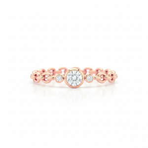 Dainty Round Cut Lab Diamond Chain Link Ring 9K 10K Solid Gold Three Stone Ring Minimalist Proposal Stackable Ring Promise Ring - Product Image 2