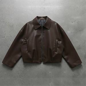 Chaqueta de Motociclista de Cuero Negra para Hombre, Cierre de Cremallera, Corte Regular, Cuello Camisero, Diseño Sólido Resistente al Viento, para Otoño - Product Image 5