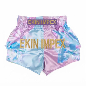 Pantalones Cortos de Muay Thai con Diseño Dividido y Bordado en Oro Personalizado |   Pantalones Cortos de Kickboxing de Satén Pastel de Dos Tonos Premium |   Profesional Femenino MM - Product Image 1