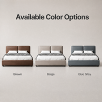 Base de Cama Contemporánea de Cuero con Cabecera Tapizada de Perfil Bajo, Cama con Plataforma, Múltiples Opciones de Color