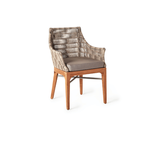 เก้าอี้รับประทานอาหารกลางแจ้งไม้สักแท้พร้อมพนักพิงเชือกถักมือ เก้าอี้พักผ่อนในสวนทันสมัยพร้อมเบาะรองนั่งสุดหรูสำหรับลานบ้าน - Product Image 2