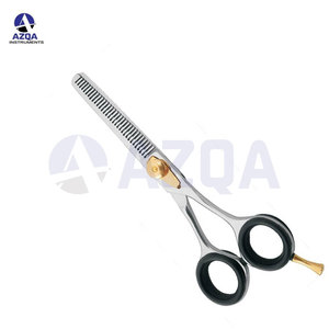 Stainless Steel Hair <b>Thinning</b> Scissors With Black Silicone Finger <b>Rings</b> Gold Tension Screw And Texturizing Teeth - Product Image 4