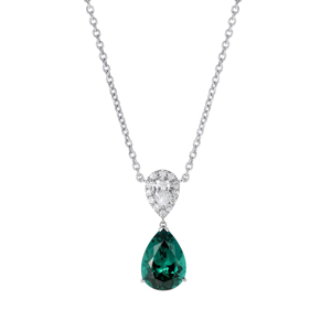 Pear Cut Diamond Pendant Necklace With Emerald Stone 925 Silver Rhodium Plated Classic Women's <b>Box</b> Chain Jewelry - Product Image 1