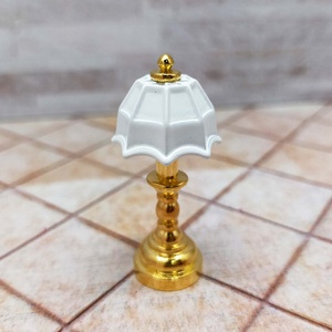 1:12 Scale Zinc Alloy Dollhouse <b>Table</b> Lamp with Classic Scalloped Shade and Antique Finish for Decor - Product Image 1