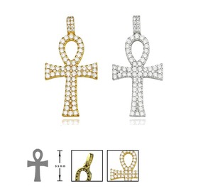 Colgante Cruz Ankh de Plata 925 Bañado en Oro con Microincrustaciones de Moissanita Redonda, Amuleto Religioso para Ceremonias Religiosas, Unisex - Product Image 2