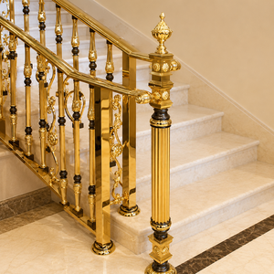 Barandilla de Escalera de Lujo con Adornos Dorados, Balaustrada de Metal Negro, Pasamanos Decorativo para Palacio, Villa, Hotel, Proveedor de Barandas para Escaleras - Product Image 1
