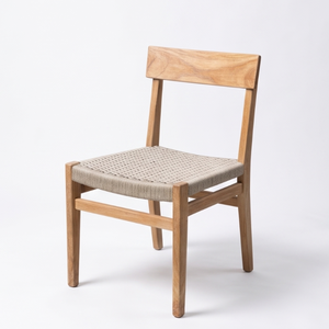 Chaise de salle à manger en teck massif, écologique, durable, avec assise tressée, design minimaliste pour restaurant, hôtel, maison, salon, salle à manger - Product Image 3