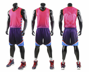 Ensemble de maillots de basket-ball pour hommes imprimés par transfert thermique, col en V, sans manches, évacuation de l'humidité, couleur dégradée, uniforme coupe classique, personnalisable - Product Image 4