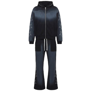 ชุดวอร์มประดับเพชรแบบไล่สี |   ชุดสตรีทแวร์ผ้าฝ้ายโอเวอร์ไซส์สุดเทรนดี้สำหรับทุกเพศ - Product Image 1