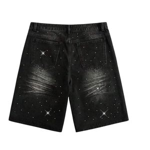 Custom Mens Rhinestones Crosses Denim Shorts Black Washed Crystal Beaded Jorts Y2K Streetwear Gothic Baggy <b>Jean</b> Shorts Hot Pants - Product Image 2