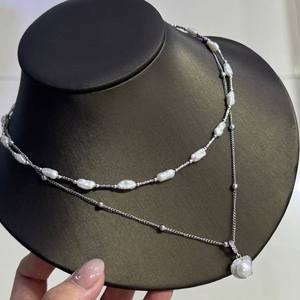 Collar de Perlas de Agua Dulce Barrocas de 87 cm con Cuentas Irregulares en Forma de Pipa, Cadena de Clavícula Natural de Doble Capa - Product Image 3